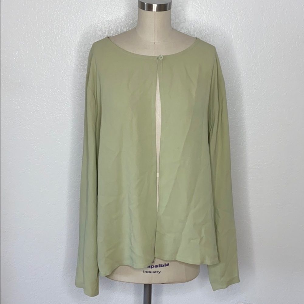Eileen Fisher pastel green silk cardigan top L